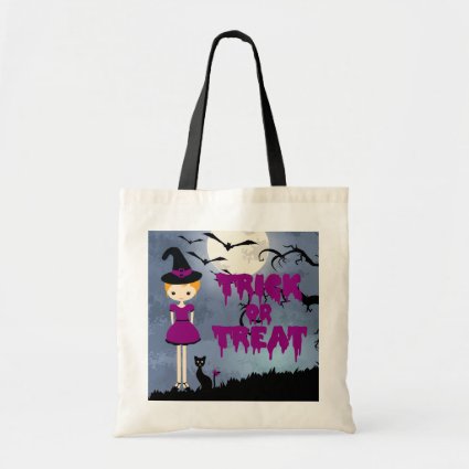 Trick or Treat Cute Blonde Witch with Black Cat Tote Bag