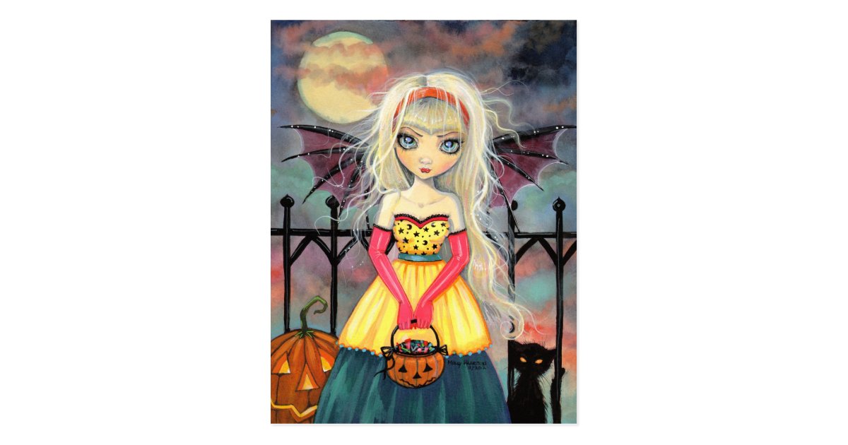 Trick or Treat Cute Halloween Vampire and Cat Postcard ...