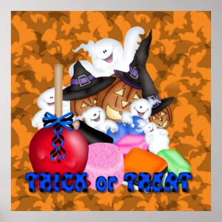 Trick or Treat Ghost & Pumpkins Poster print