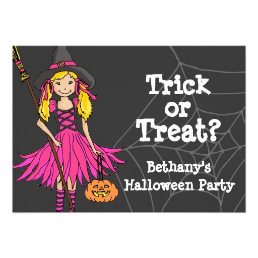 Trick or treat Halloween girls party invitation (front side)