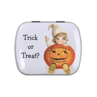 Trick or Treat Halloween Vintage Girl & Pumpkin Jelly Belly Candy Tins