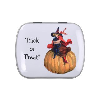 Trick or Treat Halloween Vintage Girl Witch Candy Tins