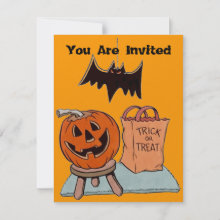 Trick or Treat Bat Halloween Party Invitation