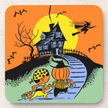 Trick Or Treat Kids Vintage Halloween Coaster Set