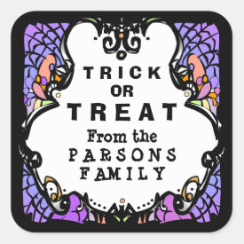 Trick or Treat Purple White & Black Halloween Square Sticker
