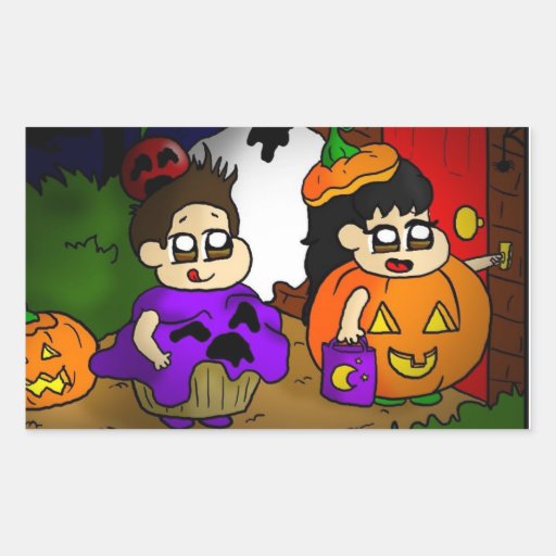 Trick or treat rectangle stickers
