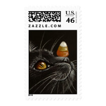 Trick with Treats! - Black Cat & Candy Corn Postage Stamps