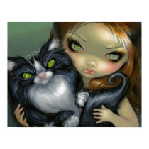 Tricksy Tuxedo Cat ART PRINT big eye cat fairy posters