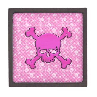 Trinket Box with Cute Pink Skull on Skull Pattern planetjill_giftbox