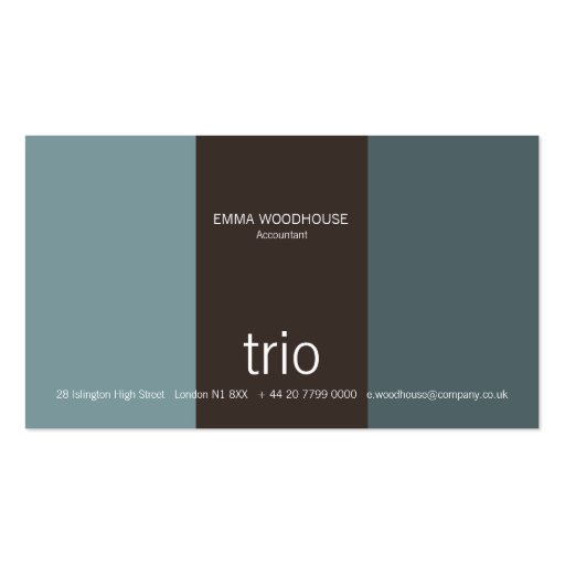 Trio Cadet Blue & Brown Business Card Templates (front side)