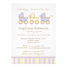 Trio Carriage Triplet Girl Boys Shower Invitation