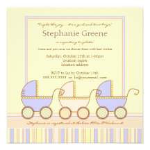 Trio Carriage Triplet Girl Boys Shower Invitation