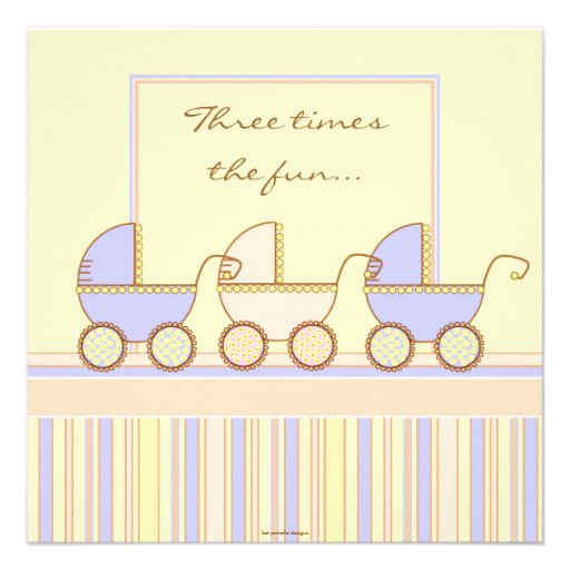 Trio Carriage Triplet Girl Boys Shower Invitation