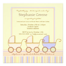 Trio Carriage Triplet Girls Boy Shower Invitation