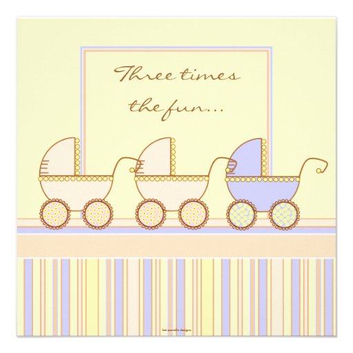 Trio Carriage Triplet Girls Boy Shower Invitation