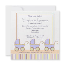 Trio Carriage Triplets Boy Baby Shower Invitation