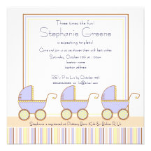 Trio Carriage Triplets Boy Baby Shower Invitation
