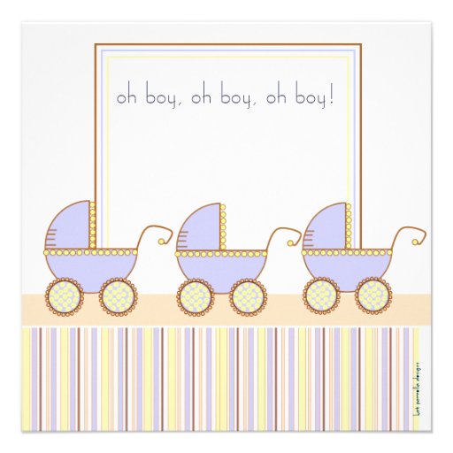 Trio Carriage Triplets Boy Baby Shower Invitation