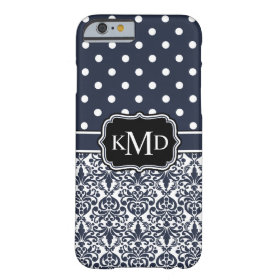 Trio Monogrammed Navy Damask Barely There iPhone 6 Case