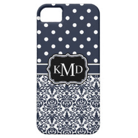 Trio Monogrammed Navy Damask iPhone 5 Cover