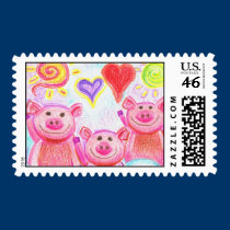 Trio of Pigs Postage Stamps