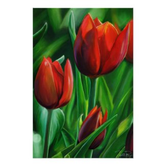 Trio of Red Tulips flower nature digital painting