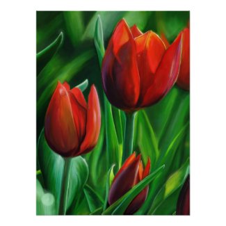 Trio of Red Tulips flower nature digital painting