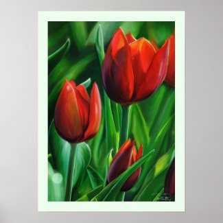 Trio of Red Tulips flower nature digital painting Posters