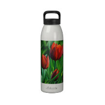 Trio of Red Tulips flower nature digital painting Water Bottles