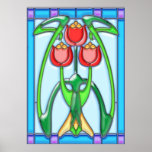 Trio of Red Tulips in Stained Glass Window Poster
