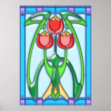 Trio of Red Tulips in Stained Glass Window Poster