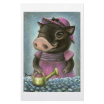 Triona the pig watering her flowers customized stationery