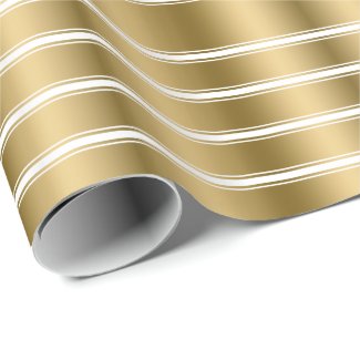 Triple Gold And White Stripes Pattern Wrapping Paper
