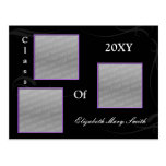 TRIPLE PHOTO  purple photo Graduation Invitation postcards