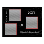 TRIPLE PHOTO red Graduation Invitation postcards
