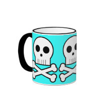 Triple Threat Pirate Skulls Coffee Cup Aqua mugs by mariannegilliand Triple Threat Pirate Skulls Coffee Cup Aqua mugs