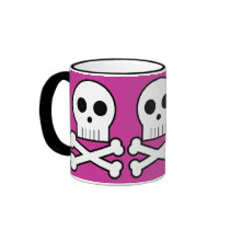 Triple Threat Pirate Skulls Coffee Cup Pink mugs by mariannegilliand Triple Threat Pirate Skulls Coffee Cup Pink mugs