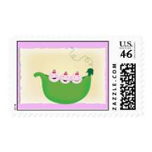 Triplet baby Girl 'Peas in a pod' postage stamp