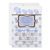 Triplet baby shower invite elephant cute blue chic