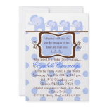 Triplet baby shower invite elephant cute blue chic invitations