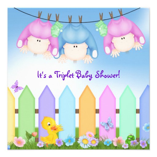 Triplet Baby Shower Personalized Invitations (front side)