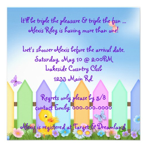 Triplet Baby Shower Personalized Invitations