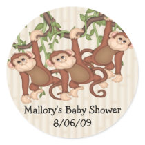 Triplet Monkeys Baby Shower stickers