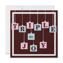 Triplets Baby Blocks in Pink & Blue Baby Shower Personalized Announcement