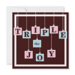 Triplets Baby Blocks in Pink &amp; Blue Baby Shower Personalized Announcement