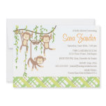 Triplets Baby Shower Invitation - Monkeys