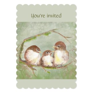 Triplet's Birthday Party Celebration Cute Birds 5x7 Paper Invitation Card