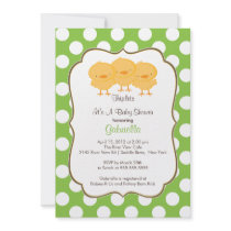 Triplets Chick Baby Shower Invitation Green