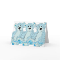 Triplets Congratulations Teddy Bear in blue Card