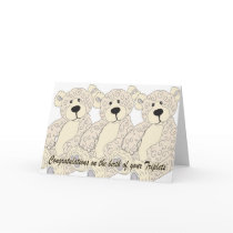 Triplets Congratulations Teddy Bear in creams cards
